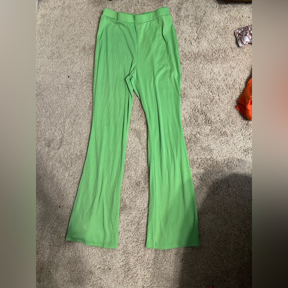 Shein green high waisted solid flare leg pants